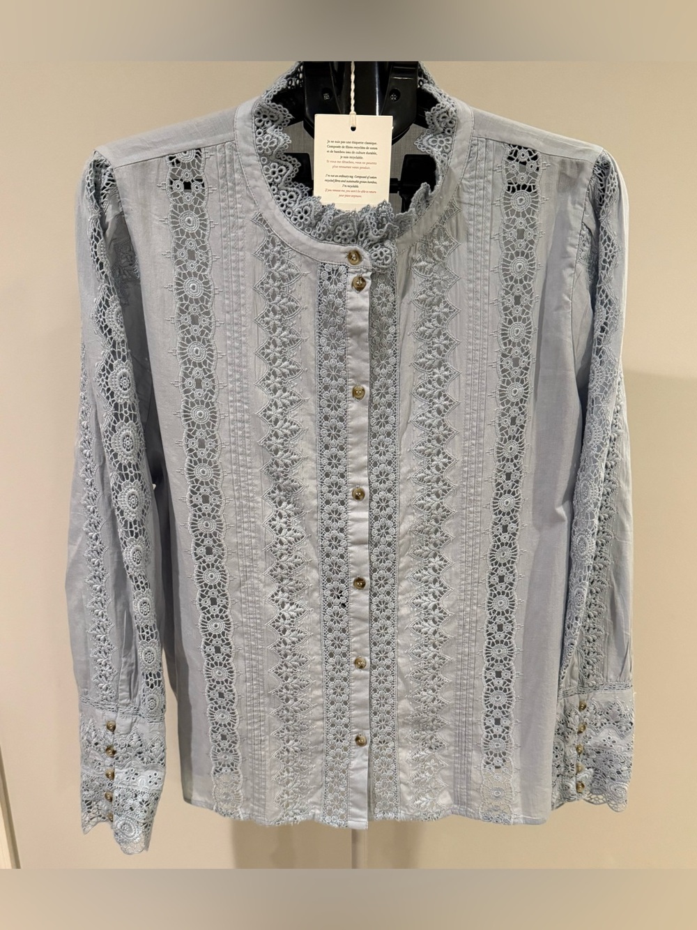 Sezane Vintage Blue Rym Blouse Lace NWT Size 16 48